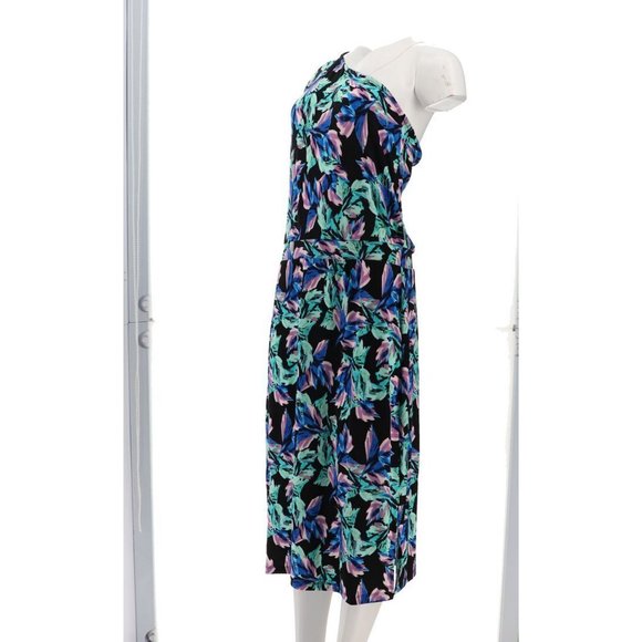 NWT G.I.L.I. ONE SHOULDER PRINTED KNIT DRESS BLACK FLORAL LARGE - Picture 3 of 13